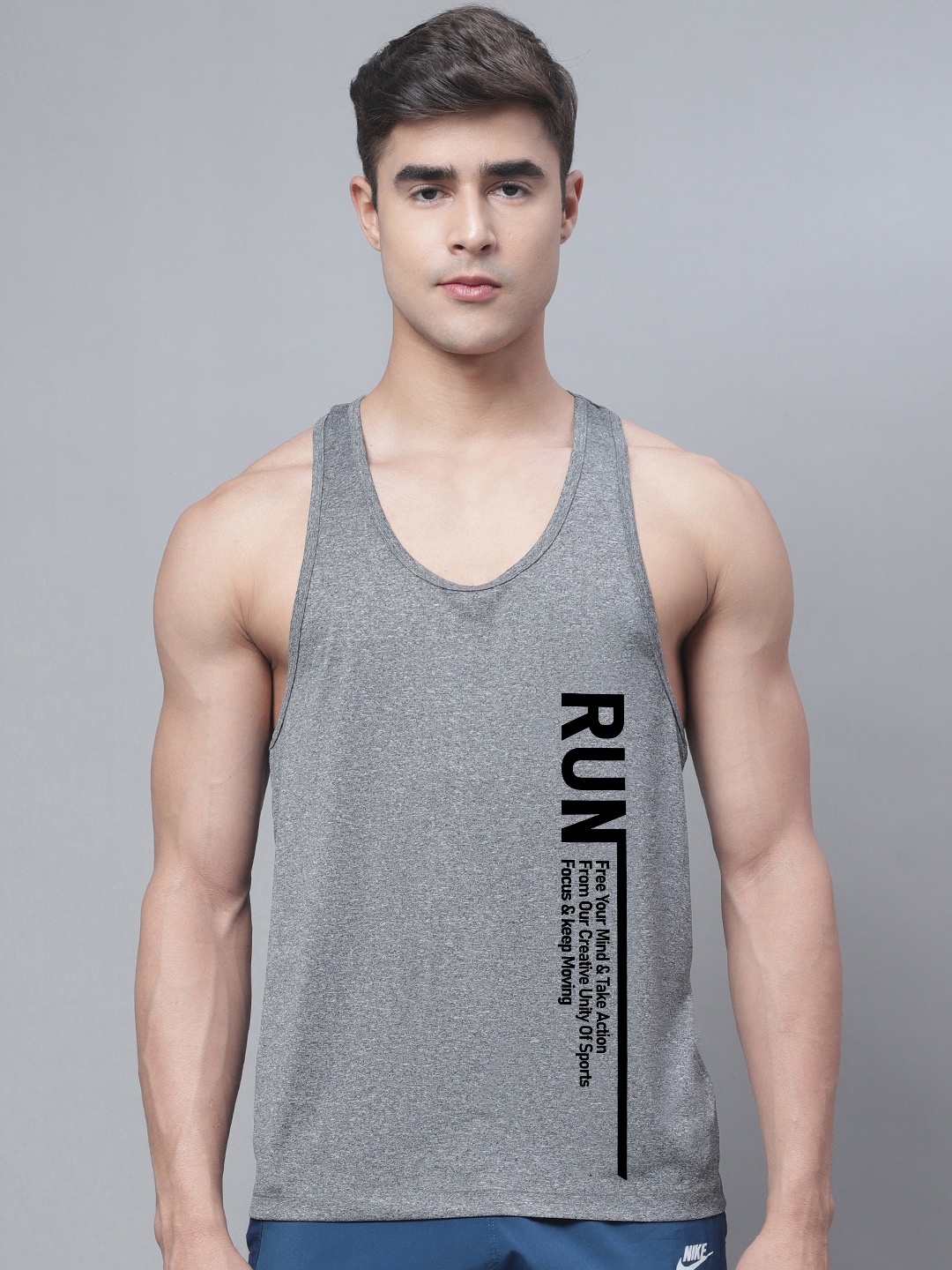 

Friskers Men Printed Gym Vest, Grey