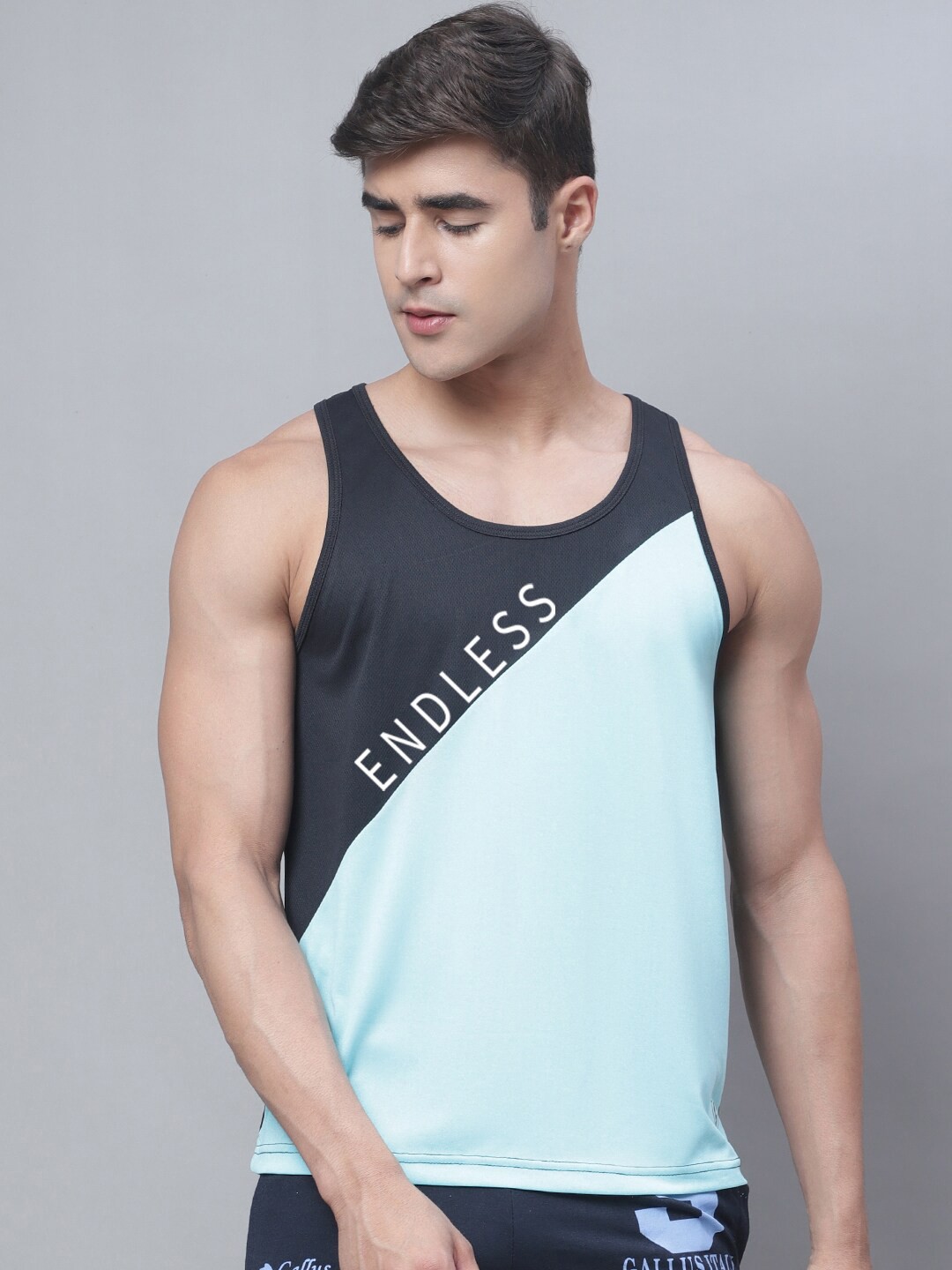 

Friskers Men Printed Gym Vest, Turquoise blue