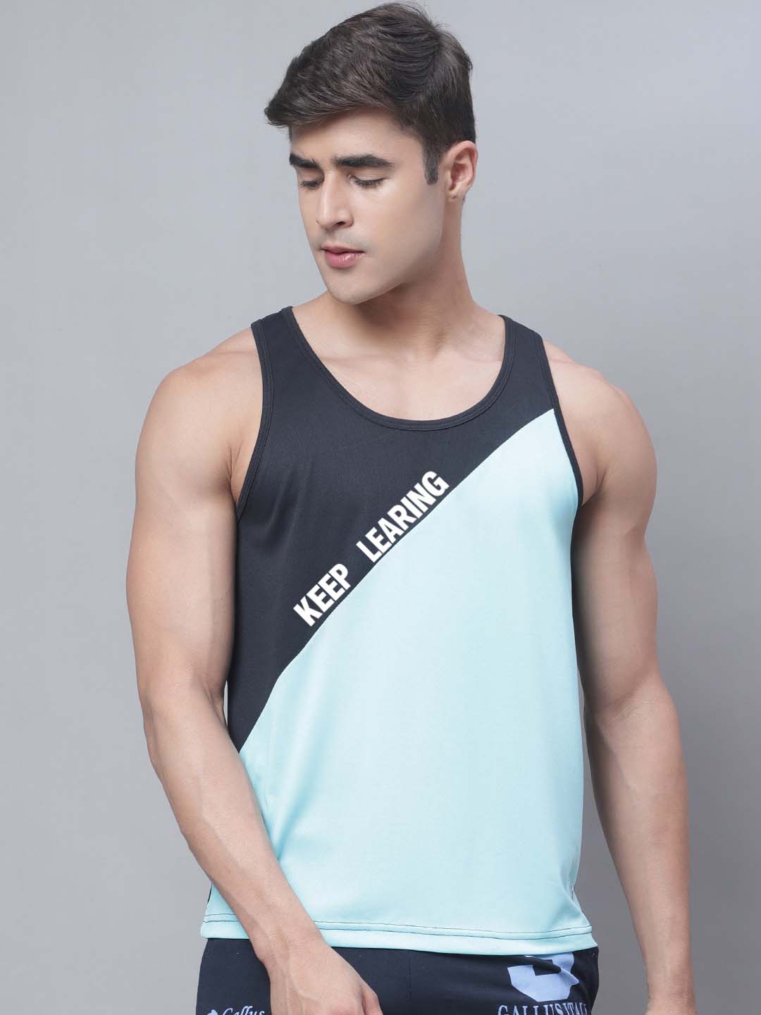 

Friskers Men Printed Gym Vest, Turquoise blue