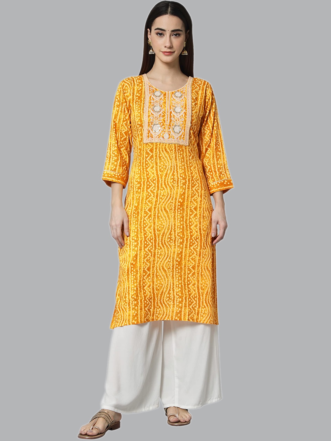 

KALINI Yoke Design Gotta Patti Kurta, Yellow