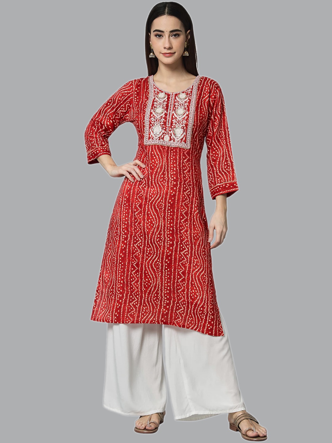 

KALINI Bandhani Printed Yoke Design Kurta, Red
