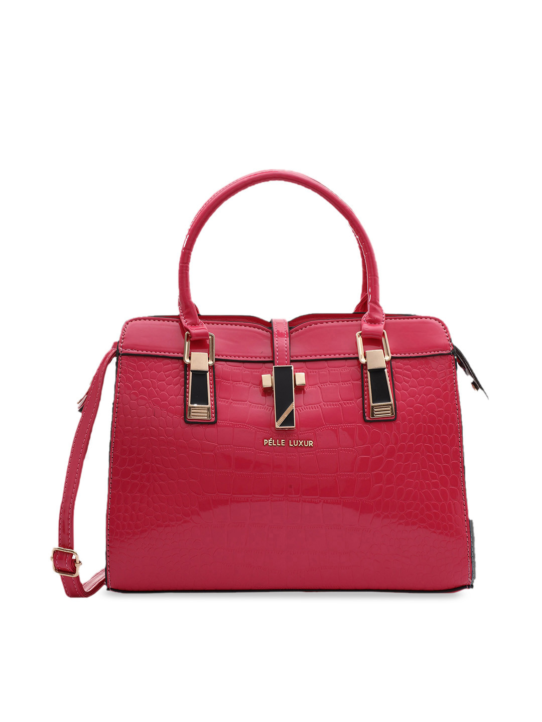 

PELLE LUXUR Textured Structured Satchel Bag, Pink