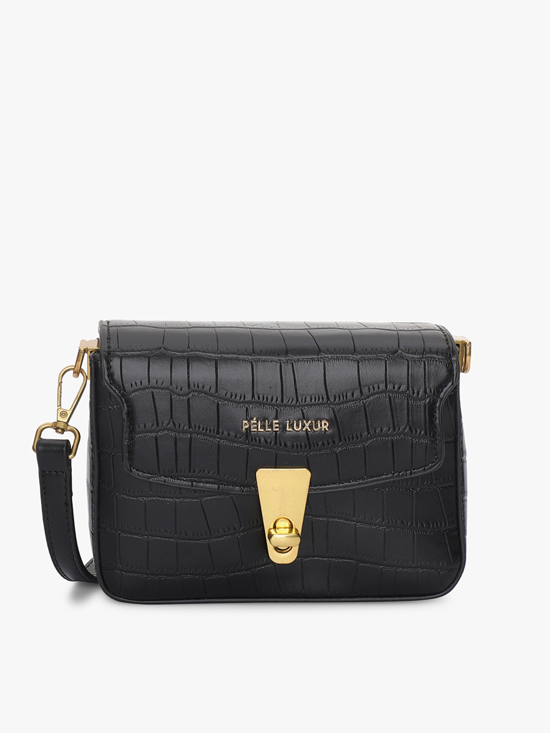

PELLE LUXUR Textured Structured Sling Bag, Black