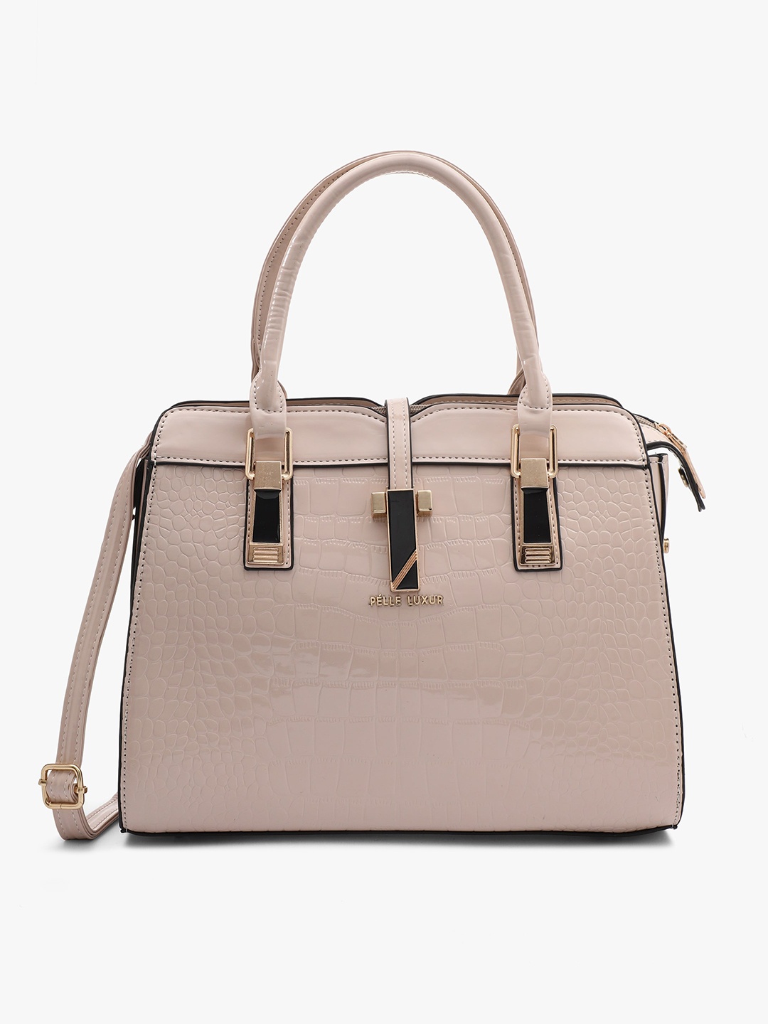 

PELLE LUXUR Textured Structured Satchel Bag, Beige