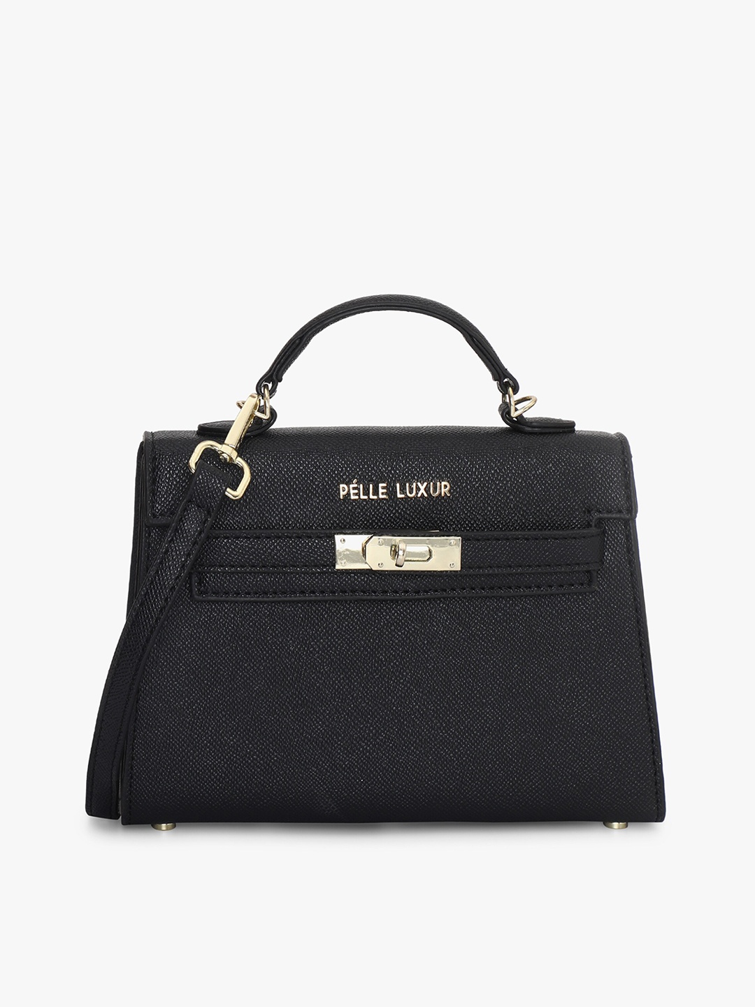

PELLE LUXUR Textured Satchel Hand Bag, Black