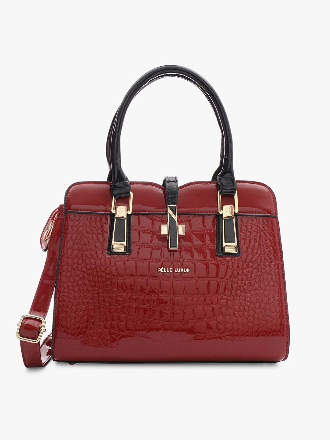 

PELLE LUXUR Textured Structured Handheld Bag, Maroon