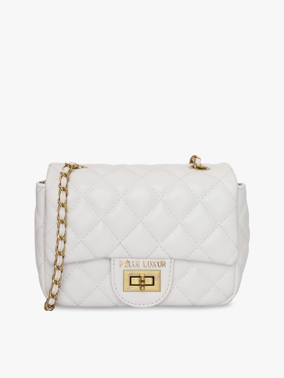 

PELLE LUXUR Textured Structured Quilted Sling Bag, White
