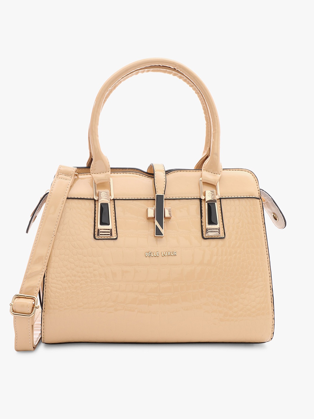 

PELLE LUXUR Textured Structured Satchel Bag, Cream