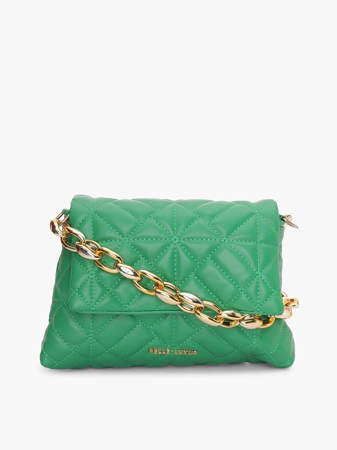 

PELLE LUXUR Structured Shoulder Bag With Quilted, Green