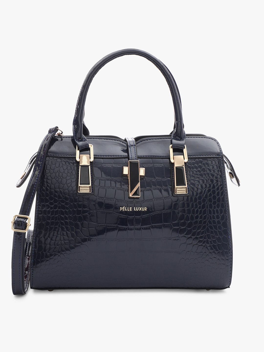 

PELLE LUXUR Textured Structured Handheld Bag, Black