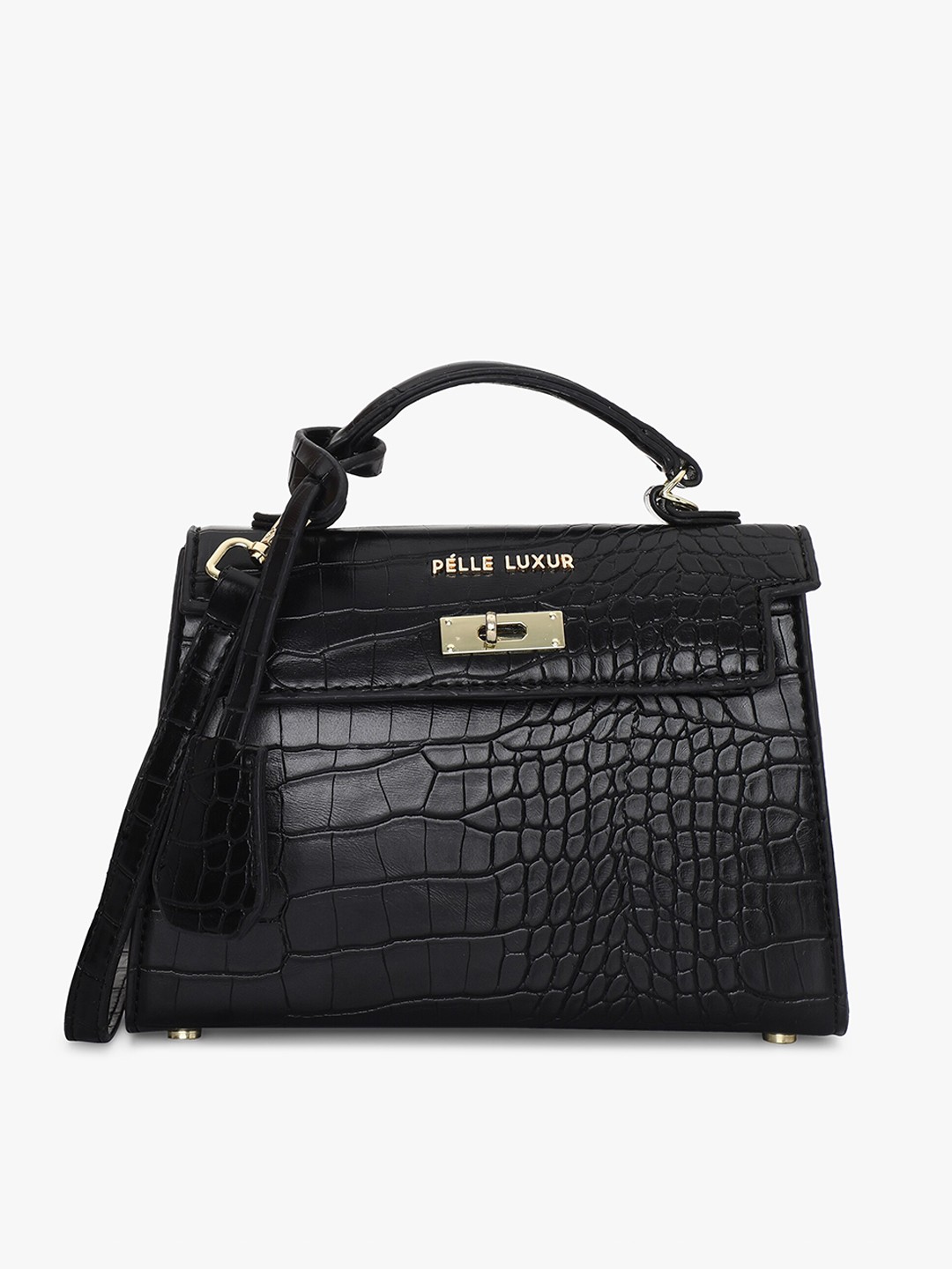 

PELLE LUXUR Textured Structured Satchel, Black