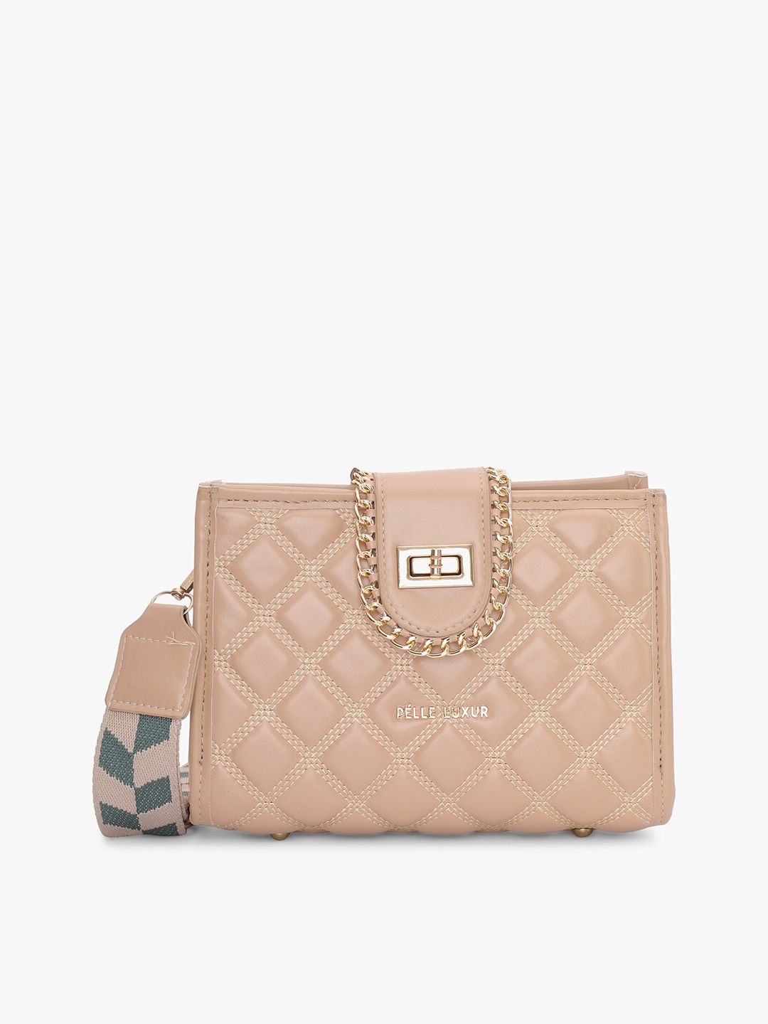 

PELLE LUXUR Textured Structured Sling Bag With Quilted, Brown