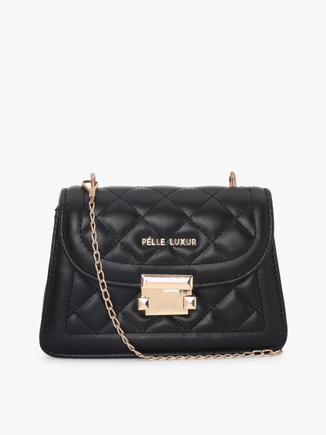 

PELLE LUXUR Textured Structured Sling Bag With Quilted, Black