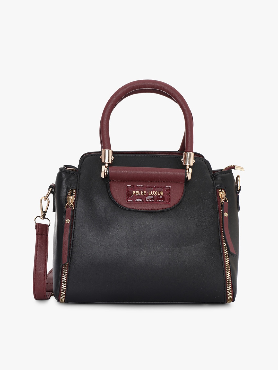 

PELLE LUXUR Textured Structured Handheld Bag, Black