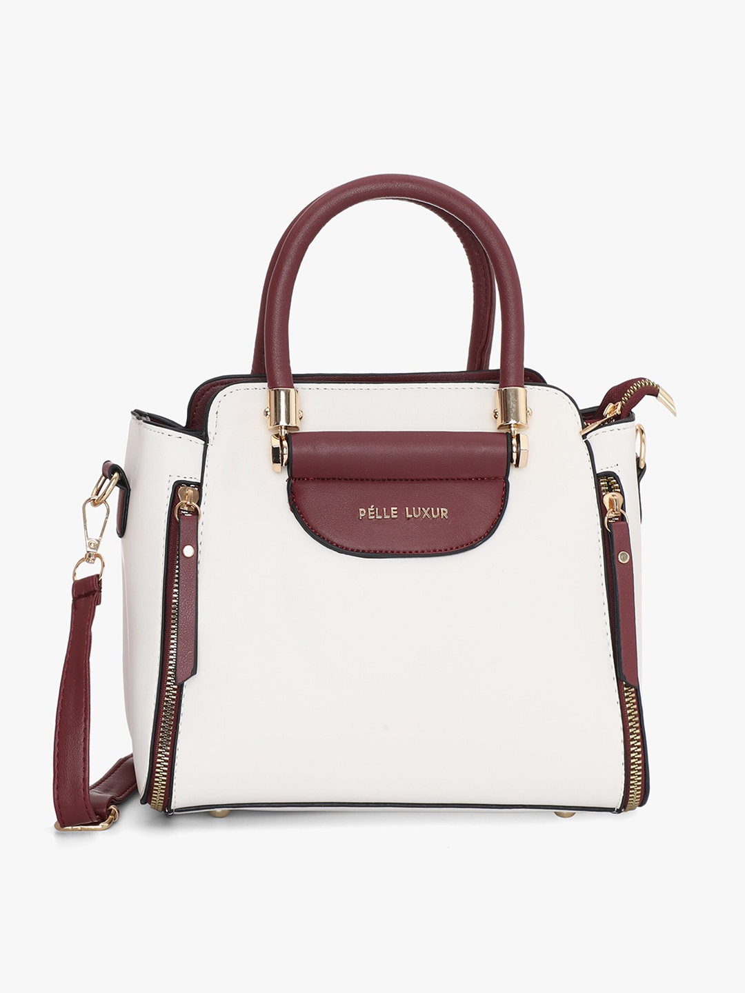 

PELLE LUXUR Colourblocked Structured Handheld Bag, Maroon