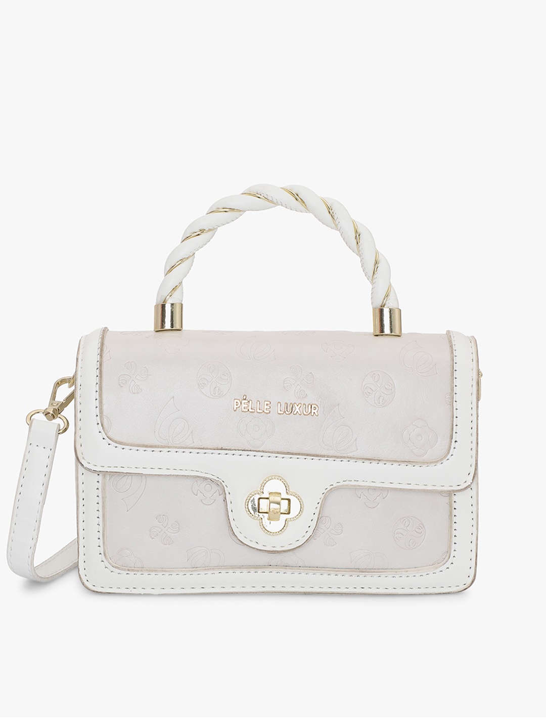 

PELLE LUXUR Textured Structured Satchel Bag, White