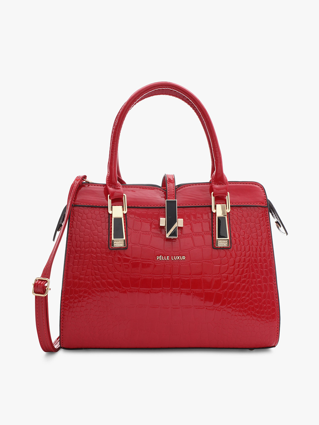 

PELLE LUXUR Textured Structured Handheld Bag, Red