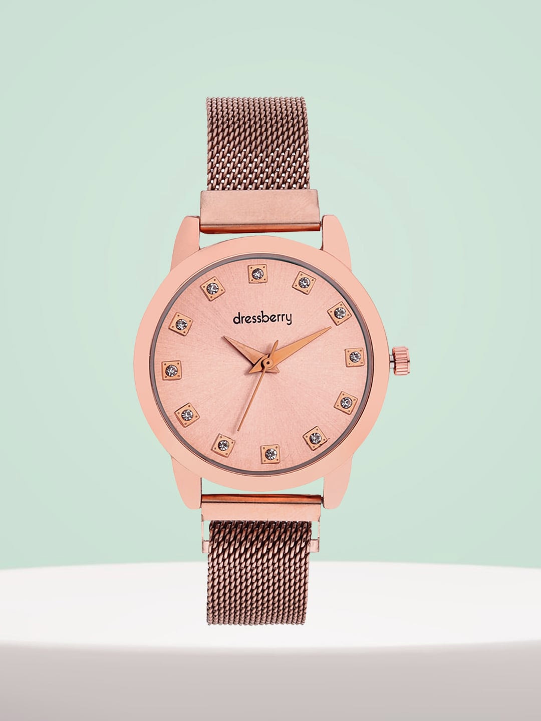 

DressBerry Women Embellished Dial & Bracelet Style Straps Analogue Watch HOBDB-122-RG-RG, Rose gold