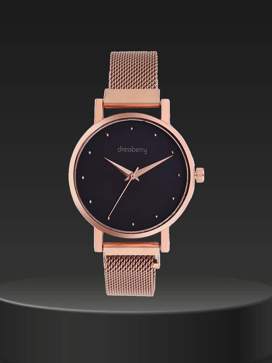 

DressBerry Women Stainless Steel Bracelet Style Straps Analogue Watch HOBDB-126-RG-BK, Rose gold