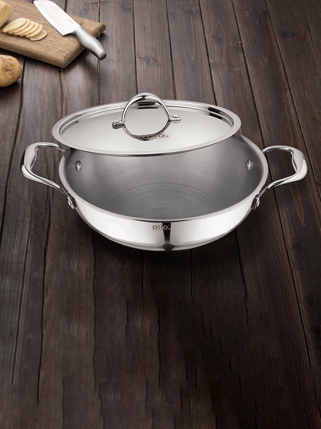 

Allo Silver Stainless Steel 18 Cm Induction Friendly Triply Kadhai (1.2 L)