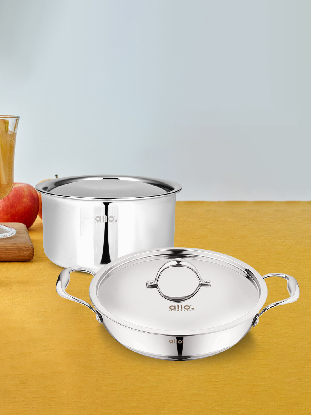 

Allo Silver Induction Friendly Triply Stainless Steel Kadhai with Lid & Tope Set (6.8 L)