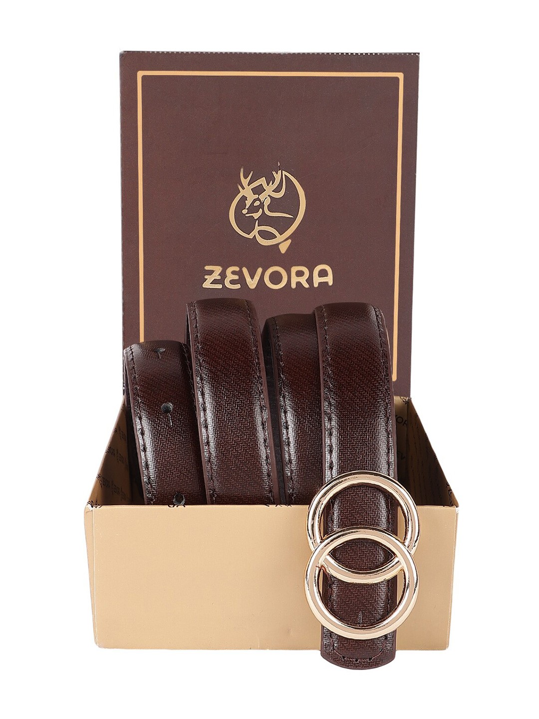 

ZEVORA Women Textured Leather Formal Belt, Brown
