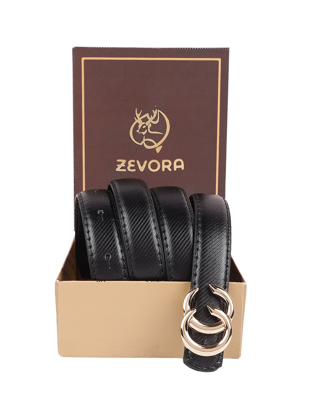 

ZEVORA Women Textured Leather Formal Belt, Black