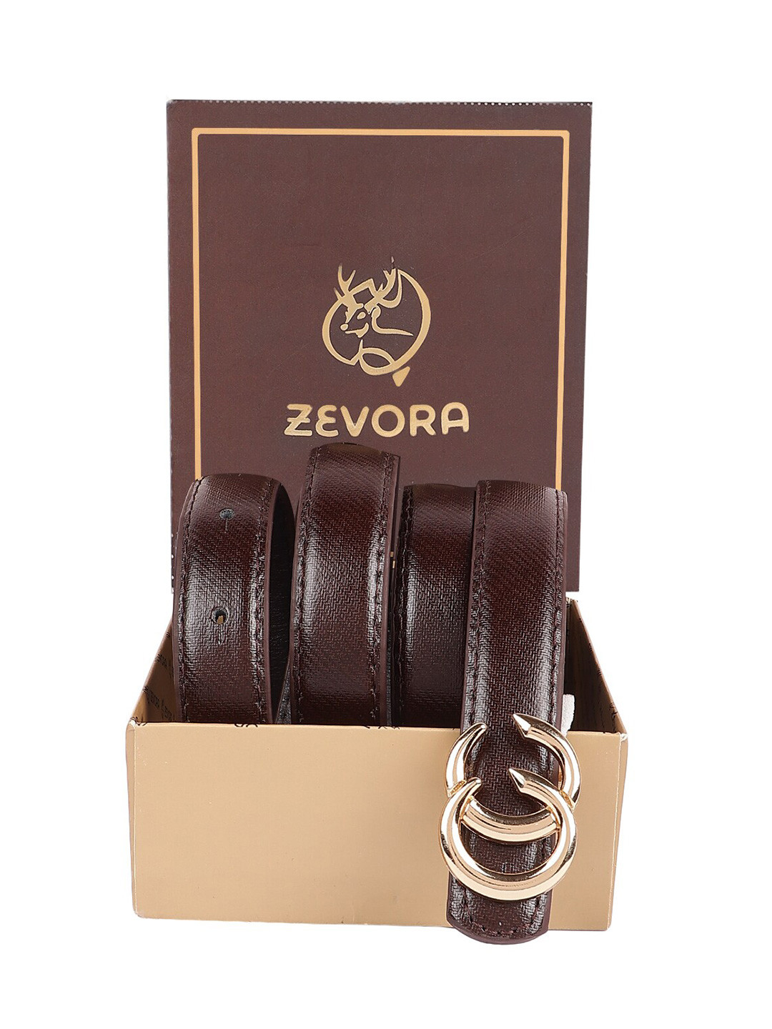 

ZEVORA Women Leather Formal Belt, Brown