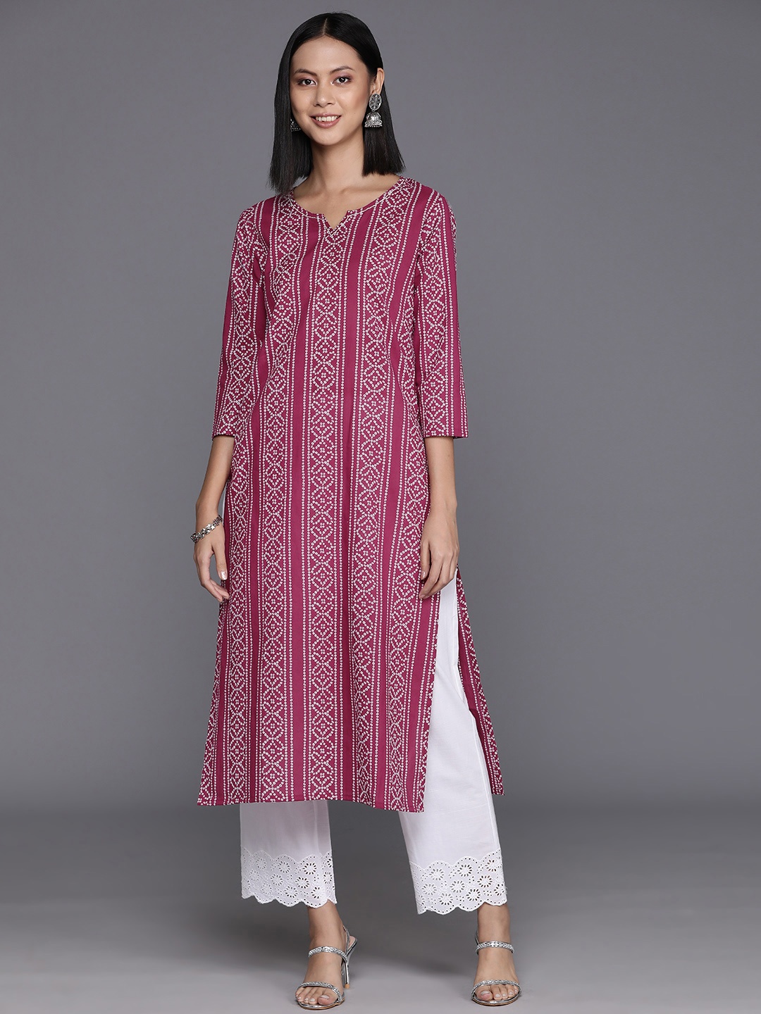 

Varanga Bandhani Printed Pure Cotton Kurta, Burgundy