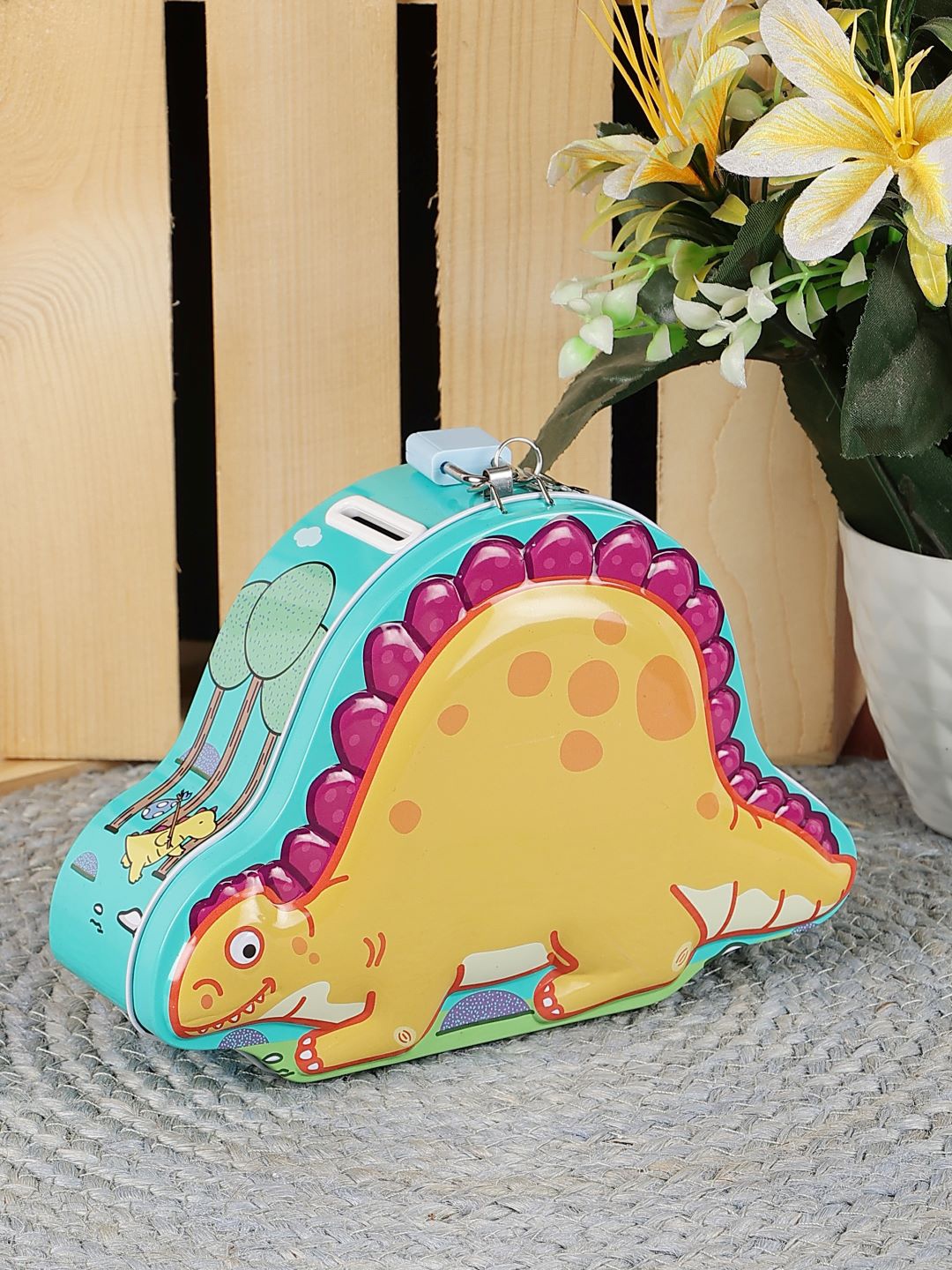 

PASSION PETALS Kids Blue & Yellow Dinosaur Shaped Piggy Bank Showpiece