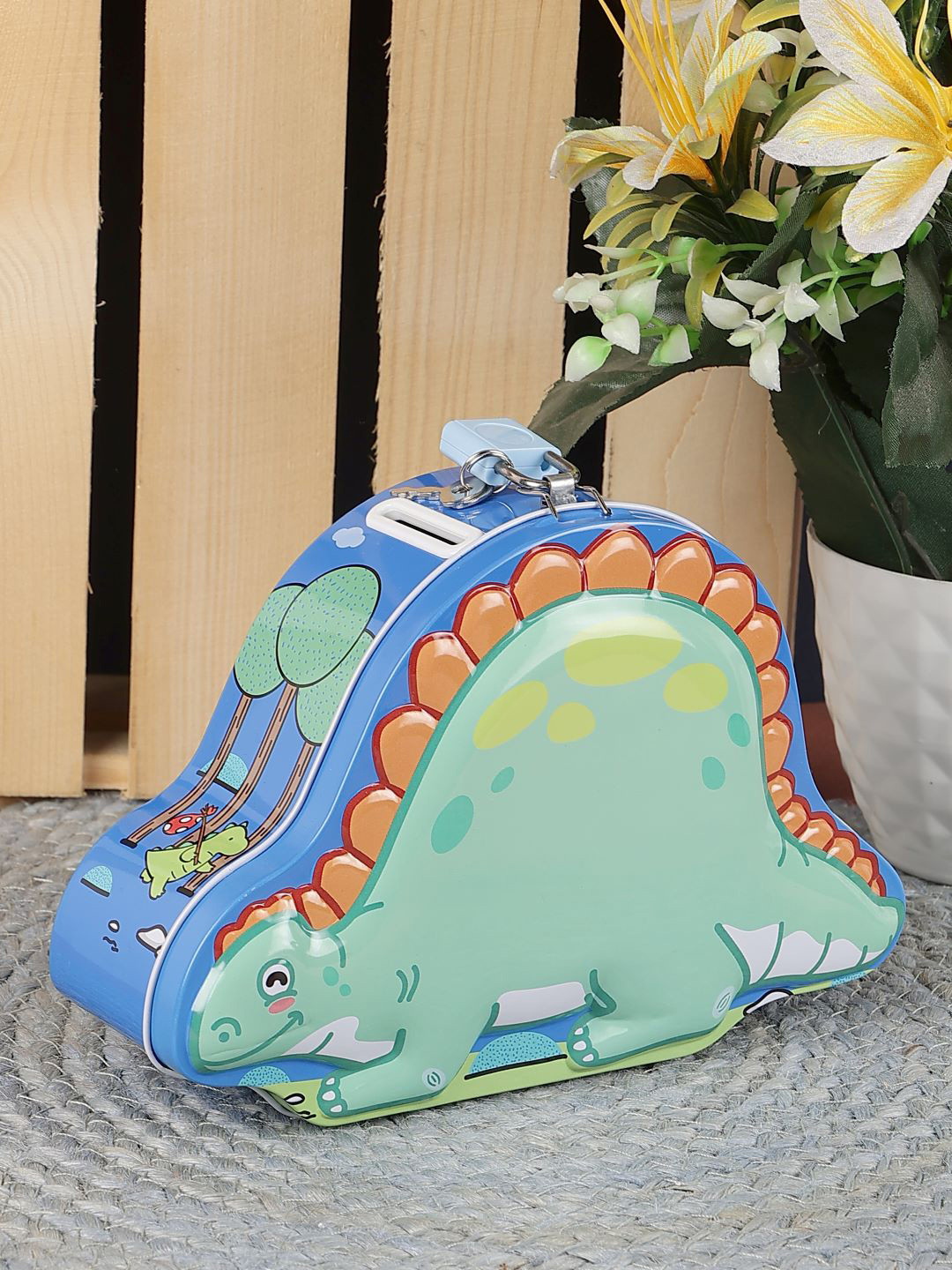 

PASSION PETALS Kids Blue Textured Dinosaur Shaped Piggy Bank Curio Showpiece