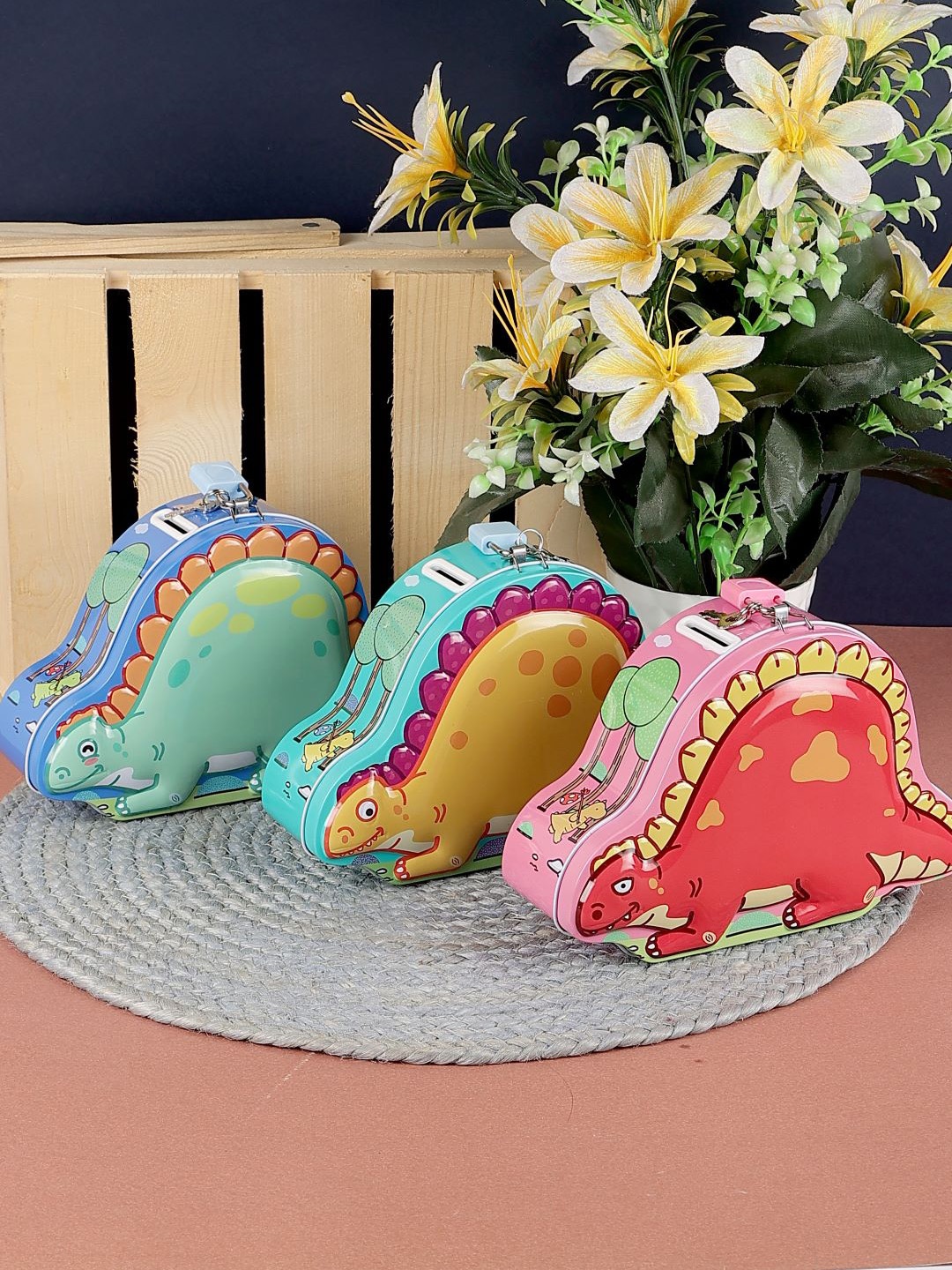

PASSION PETALS Kids Red & Yellow 3 Pieces Dinosaur Shaped Piggy Bank Showpieces