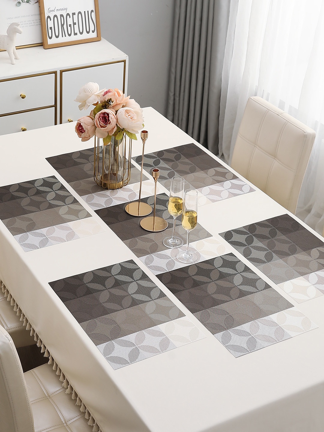 

HOKIPO Set Of 5 Grey Table Placemats with Runner