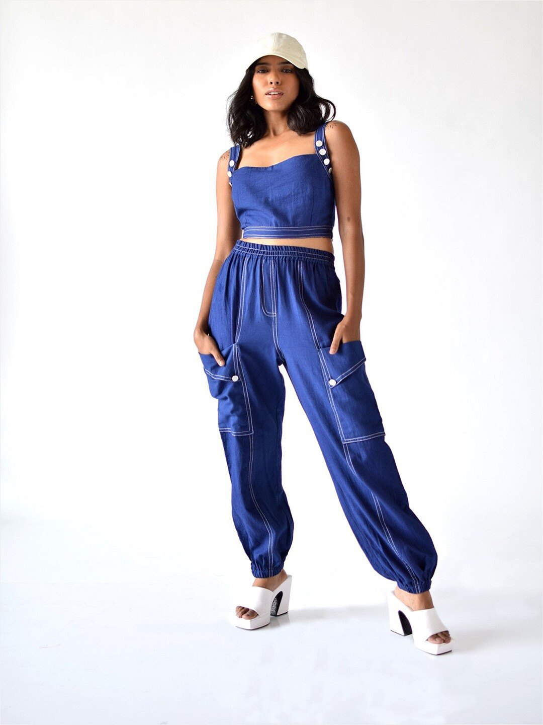 

MISSY Sweetheart Neck Sleeveless Cotton Crop Top, Blue