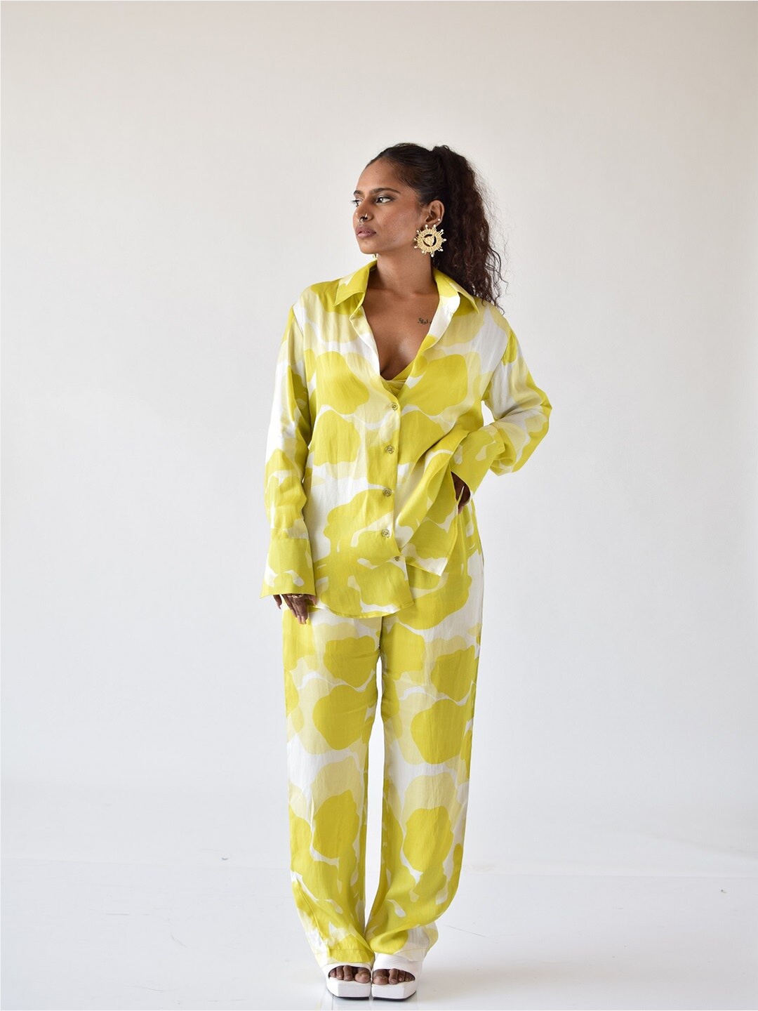 

MISSY Classic Abstract Printed Opaque Casual Shirt, Yellow