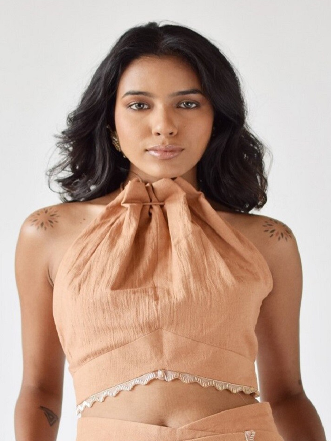 

MISSY Halter neck Sleeveless Cotton Crop Top, Brown