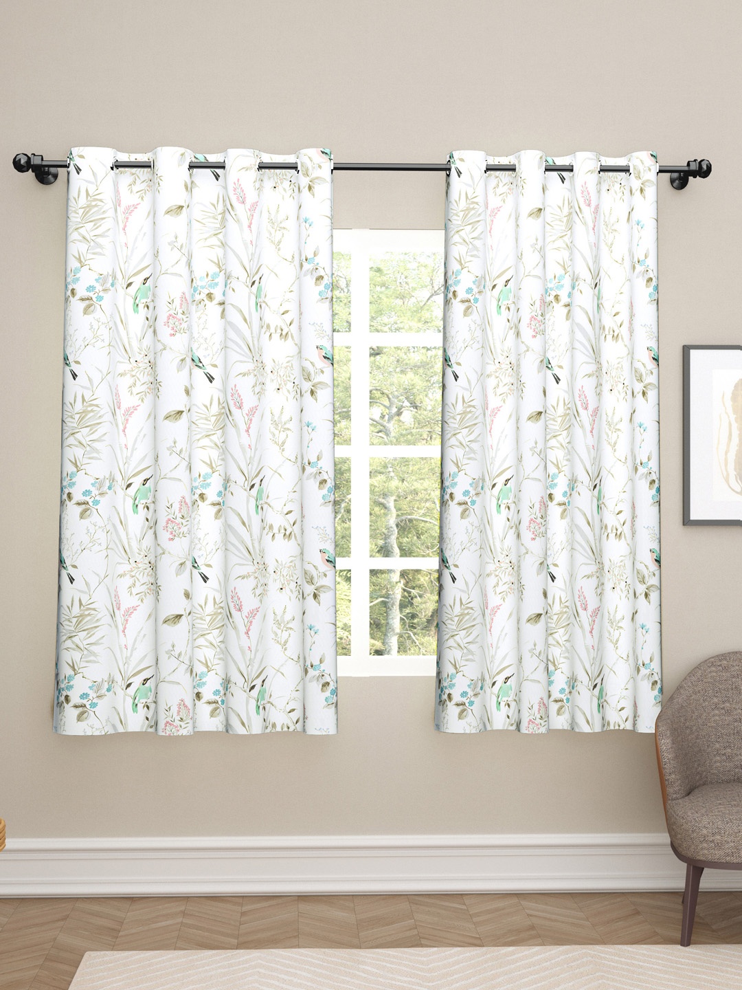 

haus & kinder Grey & Blue 2 Pieces Satin Black Out Window Curtains