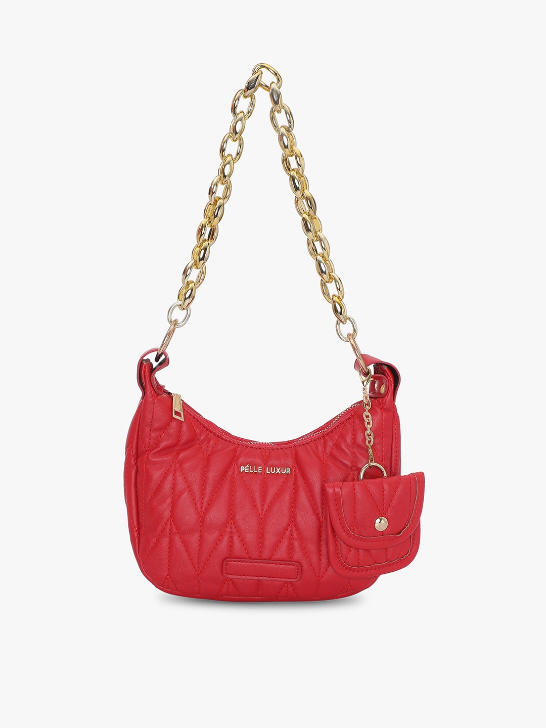 

PELLE LUXUR Structured Textured Shoulder Bag with Quilted, Red