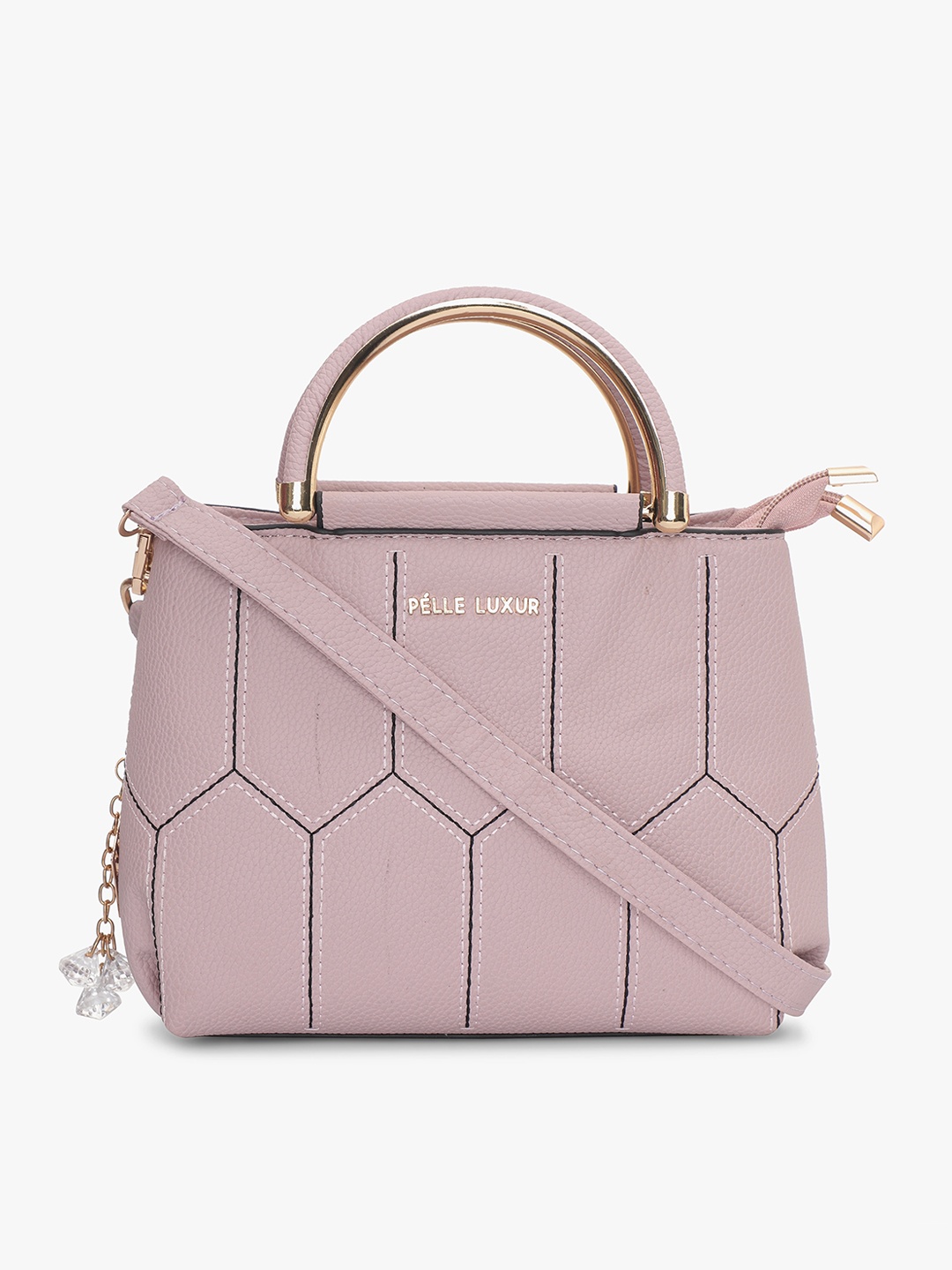 

PELLE LUXUR Textured PU Structured Handheld Bag, Pink