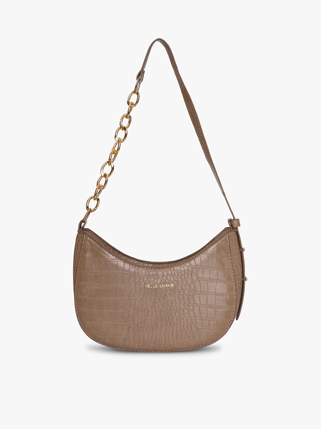 

PELLE LUXUR Textured Half Moon Hobo Bag, Brown