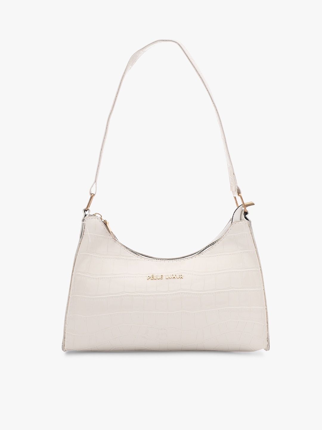 

PELLE LUXUR Textured Structured Hobo Bag With Zip Detail, White
