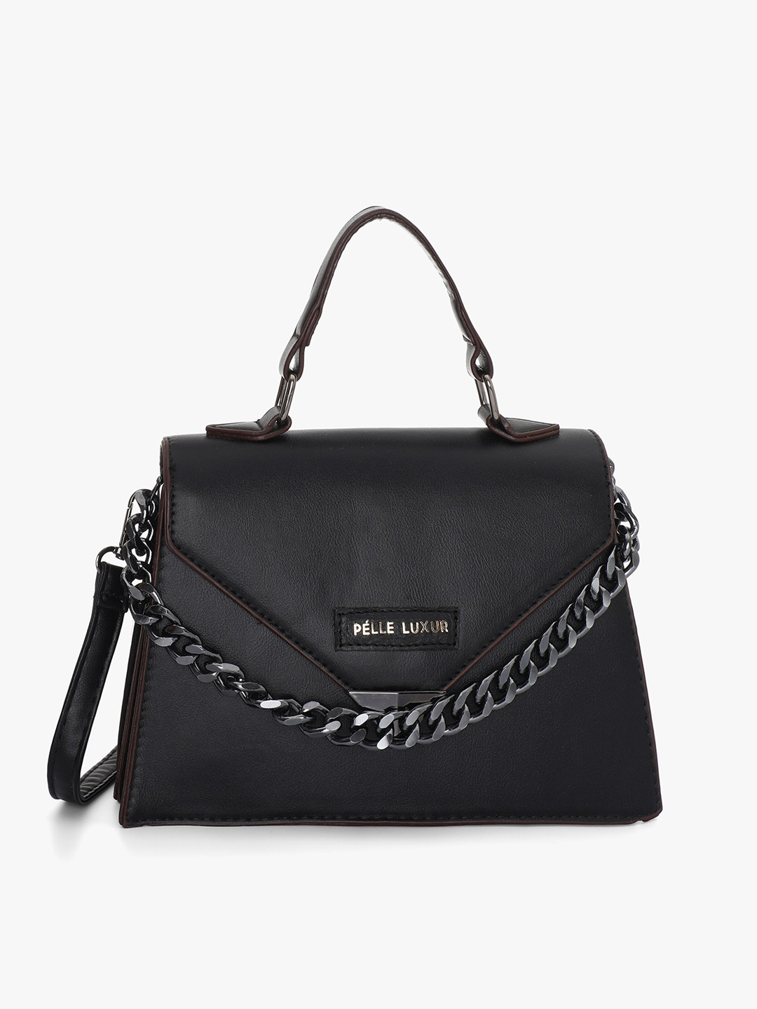 

PELLE LUXUR Textured Structured Satchel Bag, Black