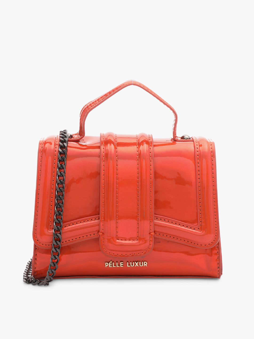 

PELLE LUXUR PU Structured Satchel Bag, Orange