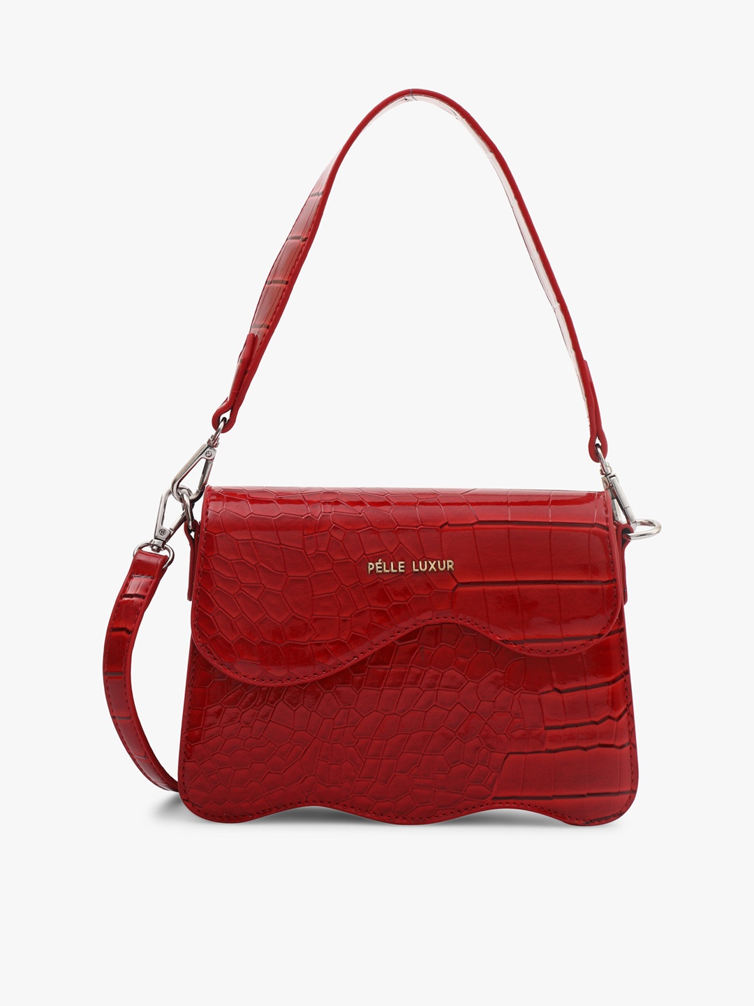 

PELLE LUXUR Textured PU Structured Shoulder Bag with Quilted, Red