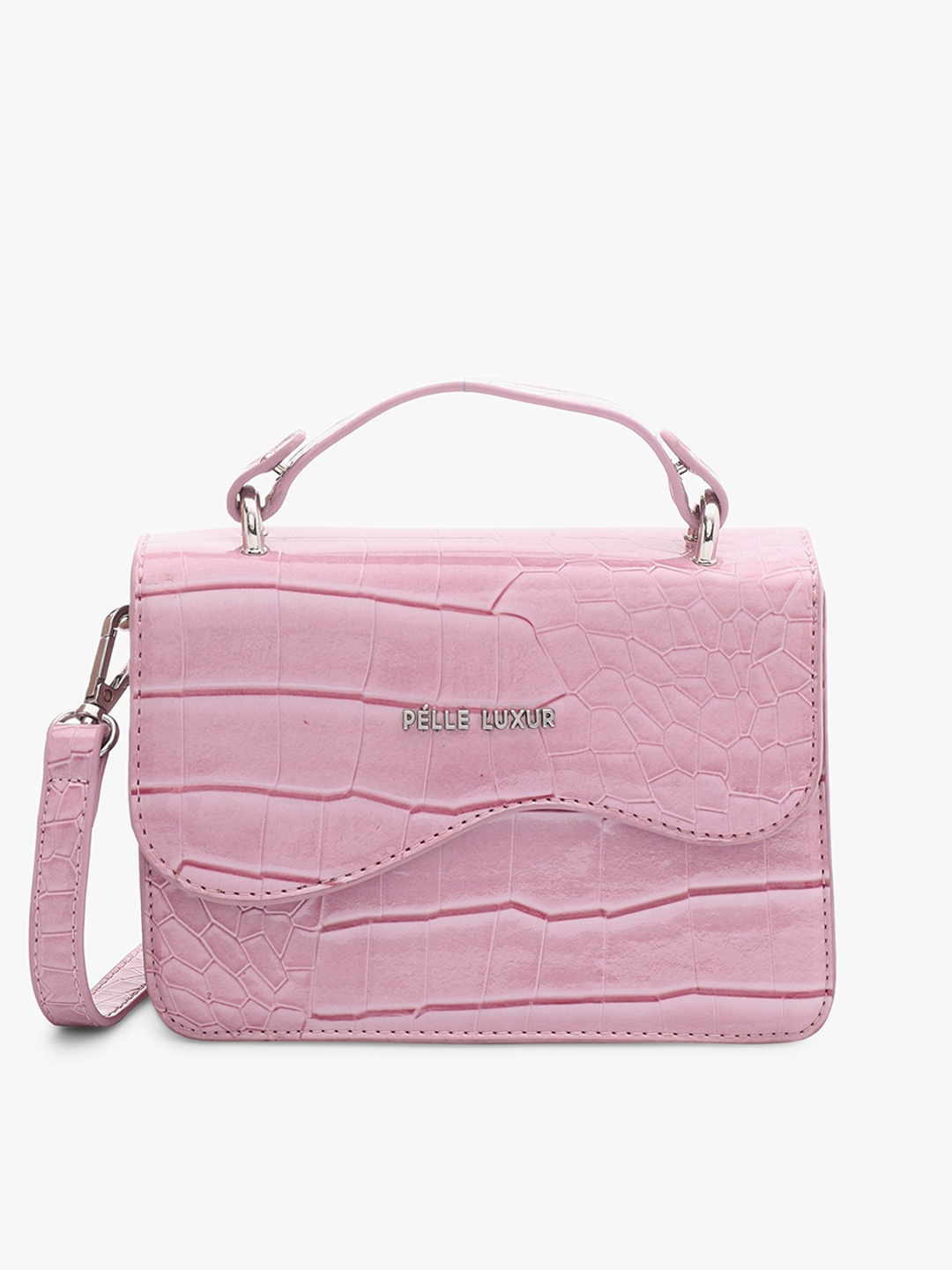 

PELLE LUXUR Textured Structured Satchel Bag, Purple