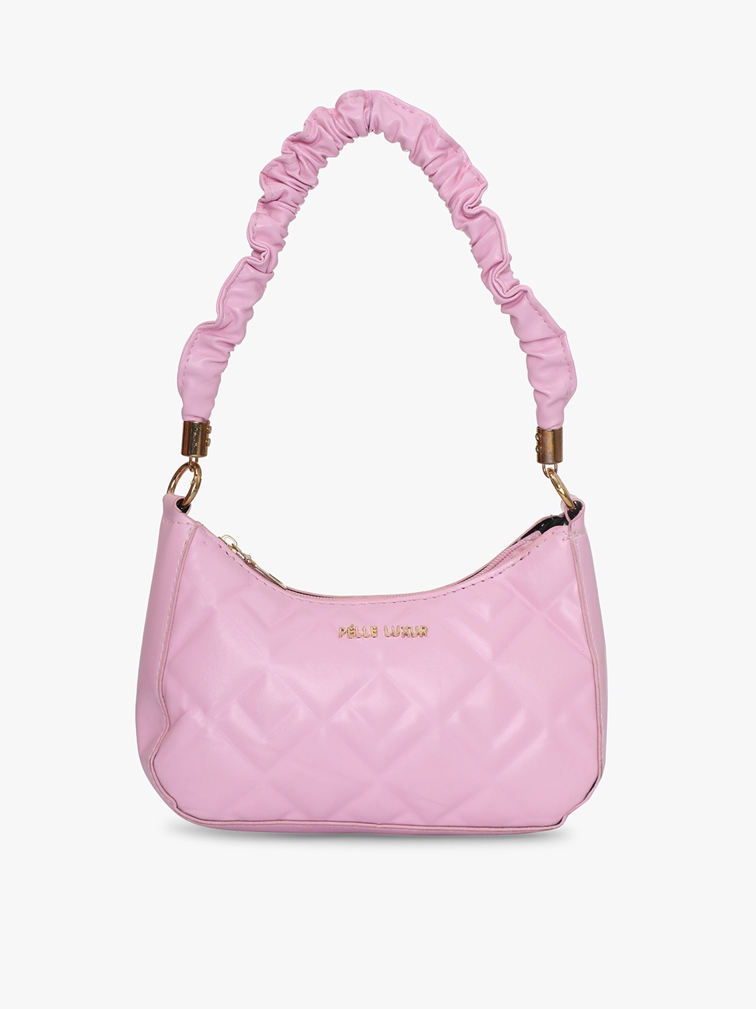

PELLE LUXUR Structured Hobo Bag with Quilted Detail, Pink