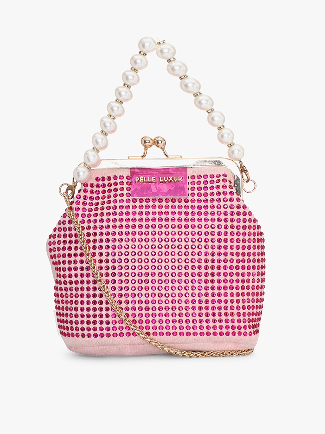 

PELLE LUXUR Checked Bucket Sling Bag, Pink