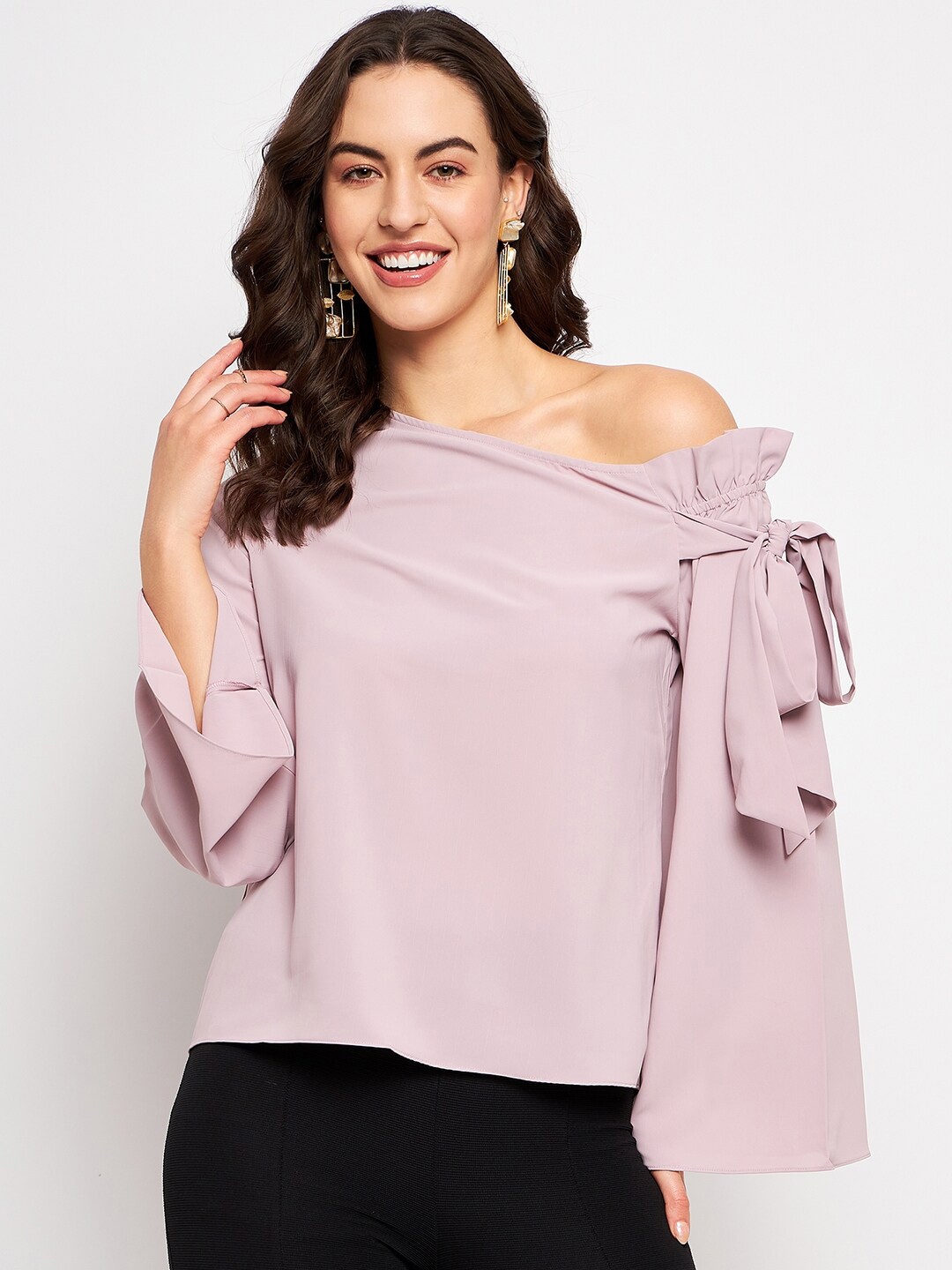 

CAMLA One Shoulder Flared Sleeves Regular Top, Pink