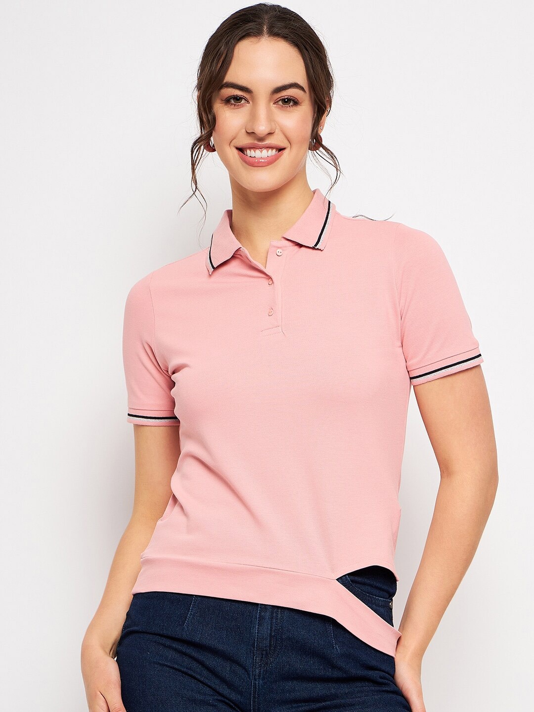 

CAMLA Polo Collar Cut-Outs T-Shirts, Pink