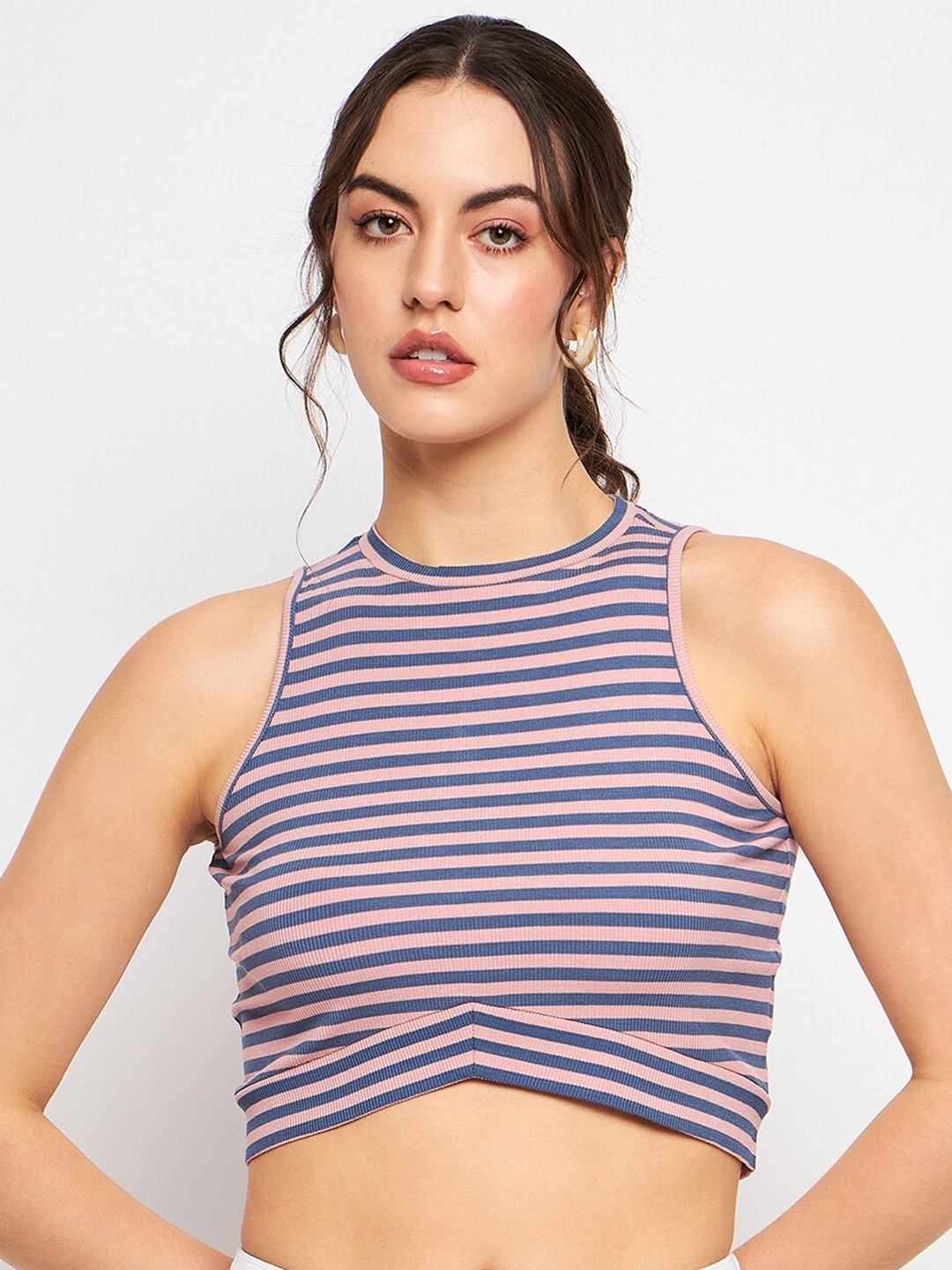 

CAMLA Striped Pure Cotton Crop Fitted Top, Blue